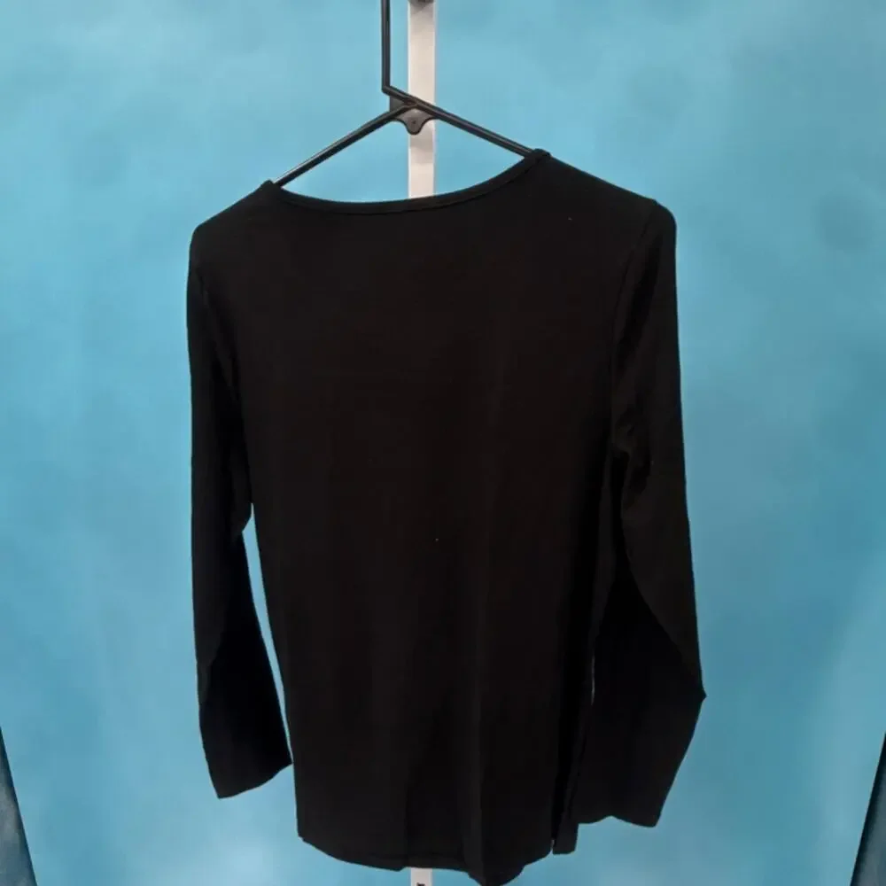 Women's Black Textured Knit Pullover Blouse Crew Neck Long Sleeve M5A731 Size M - Picture 3 of 3